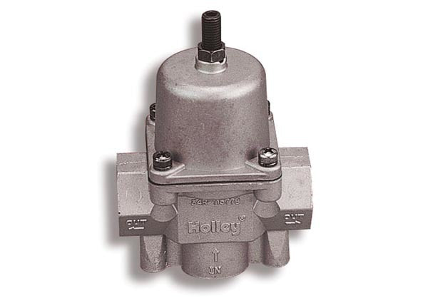 Fuel Pressure Regulator - 4-1/2 to 9 psi - In-Line - 1/2 in NPT Inlet - 1/2 in NPT Outlet - Fittings Included - Aluminum - Polished - E85 / Gas / Methanol - Each