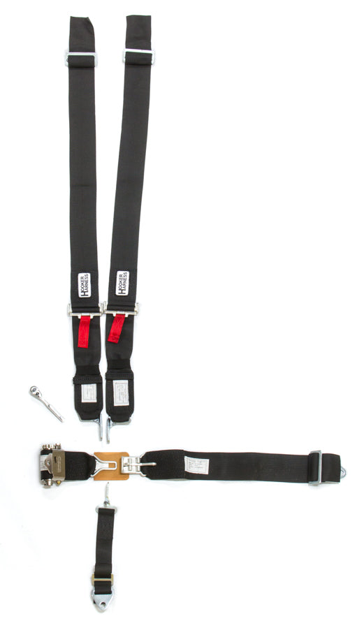 Harness - 5 Point - Latch and link - SFI 16.1 - Pull Down / Ratchet Adjust - Bolt-On / Wrap Around - Individual Harness - Black - Kit