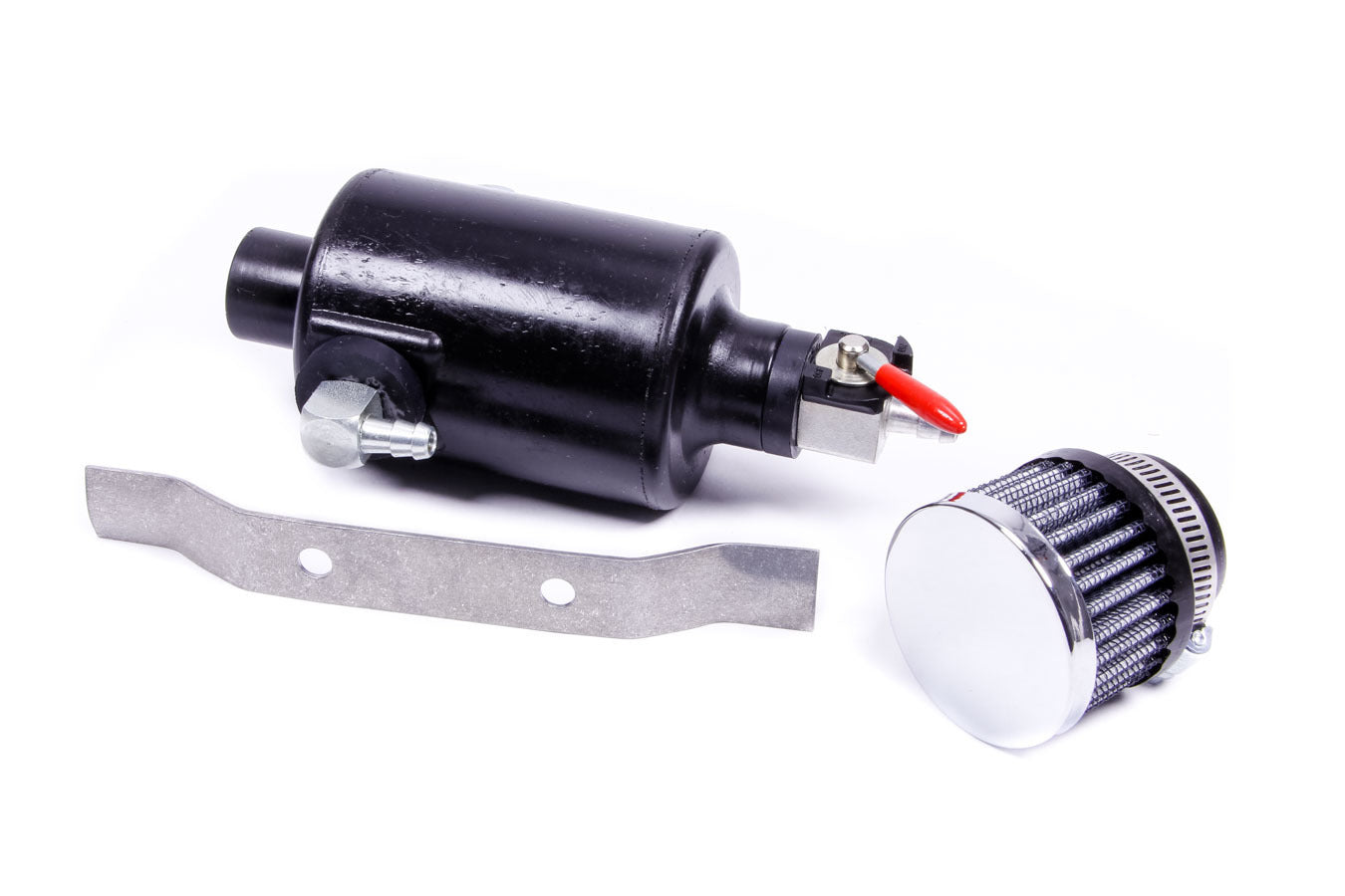 Breather Tank - Bolt-On - 2.375 in Diameter x 7.375 in Tall - 1 Pint - 1/4 in Hose Barb Inlet - Ball Valve Drain - Breather Included - Plastic - Black - Each