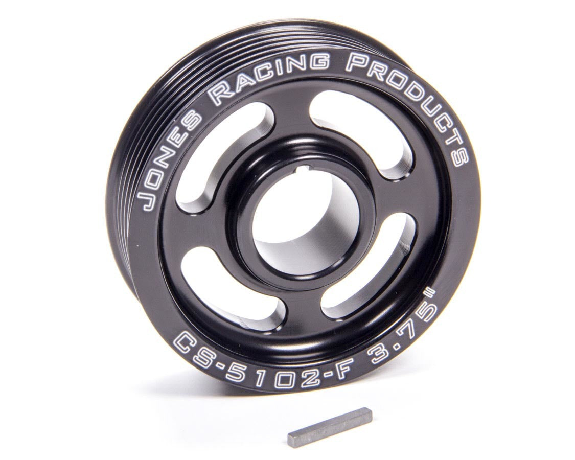Crankshaft Pulley - Serpentine - 6-Rib - 3.75 in Diameter - 1-1/8 in Mandrel - 1/8 in Keyway - Aluminum - Black Anodized - Each