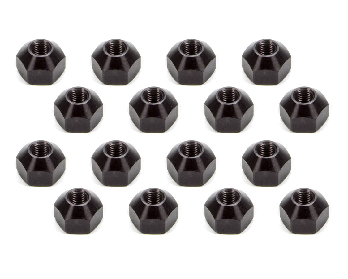 Lug Nut - 12 mm x 1.50 Right Hand Thread - 1 in Hex Head - 45 Degree Seat - Open End - Aluminum - Black Anodized - Set of 16