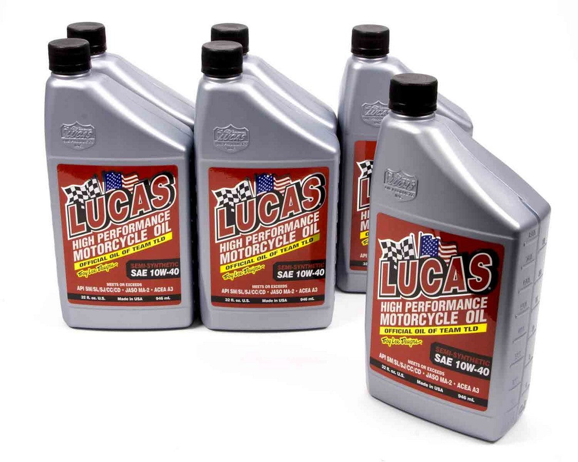 Motor Oil - High Performance - 10W40 - Semi-Synthetic - 1 qt Bottle - Motorcycle - Set of 6