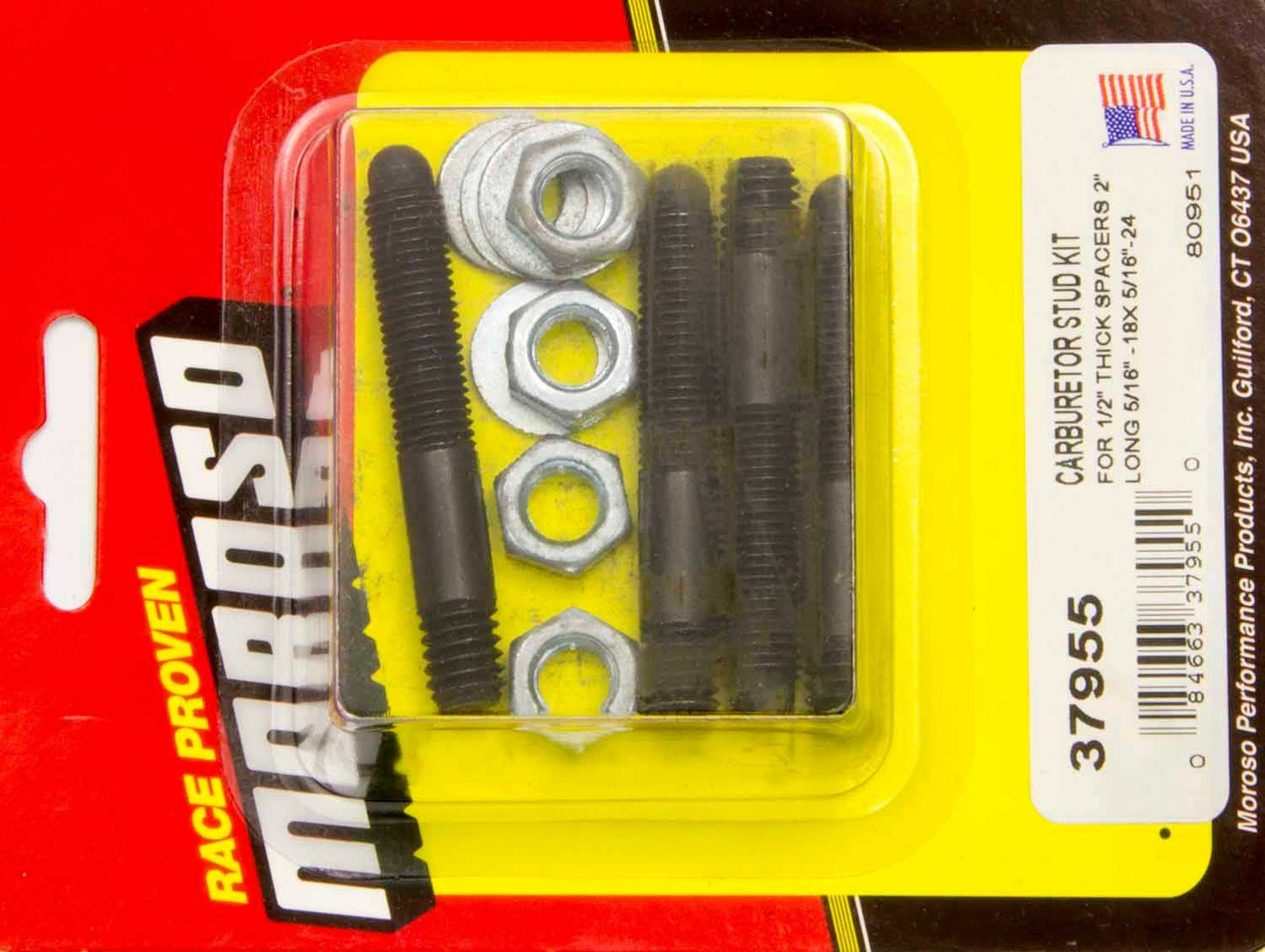 Carburetor Stud - Bullet Nose - 5/16-18 and 5/16-24 in Thread - 2 in Long - Steel - Zinc Oxide - Set of 4