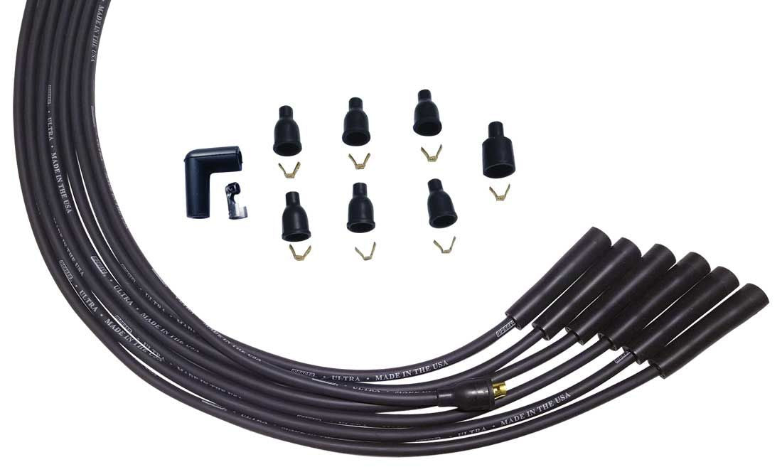 Spark Plug Wire Set - Ultra - Spiral Core - 8 mm - Black - Straight Plug Boots - Socket Style - Universal 6-Cylinder - Kit