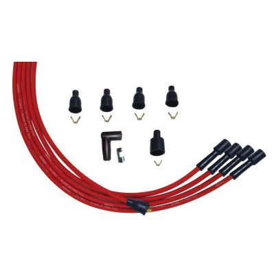 Spark Plug Wire Set - Ultra - Spiral Core - 8 mm - Red - Straight Plug Boots - Socket Style - Universal 4-Cylinder - Kit