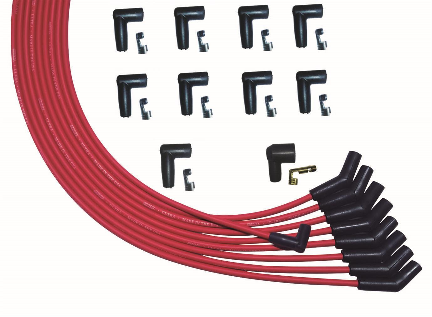 Spark Plug Wire Set - Ultra - Spiral Core - 8 mm - Red - 135 Degree Plug Boots - HEI Style Terminal - Universal 8-Cylinder - Kit