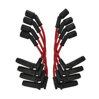Spark Plug Wire Set - Ultra - Spiral Core - 7 mm - Red - 90 Degree Plug Boots - Factory Style Boots - 9.75 in Long - GM LS-Series - Kit