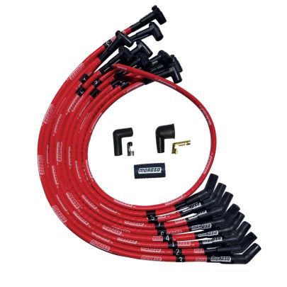 Spark Plug Wire Set - Ultra - Spiral Core - 8 mm - Sleeved - Red - 135 Degree Plug Boots - HEI Style Terminal - Over The Valve Cover - Small Block Chevy - Kit