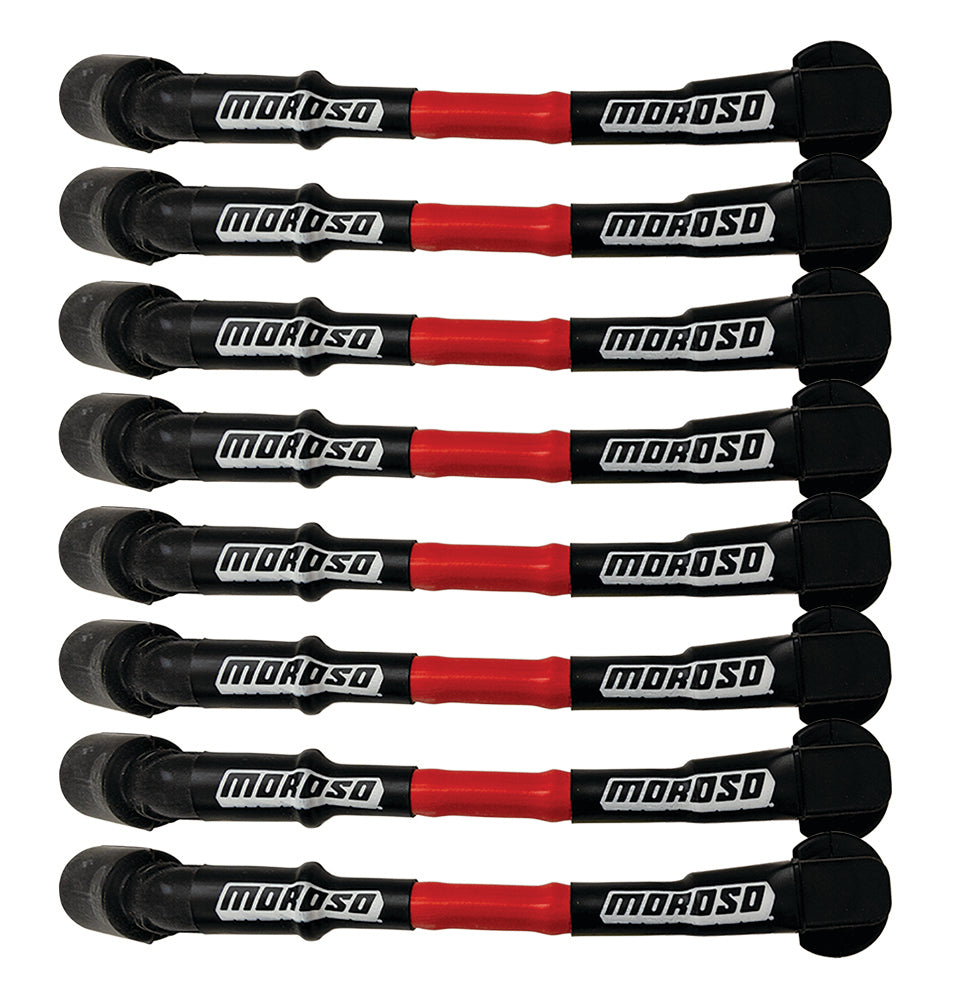Spark Plug Wire Set - Ultra - Spiral Core - 7 mm - Sleeved - Red - 90 Degree Plug Boots - Factory Style Boots - 9.75 in Long - GM LS-Series - Kit