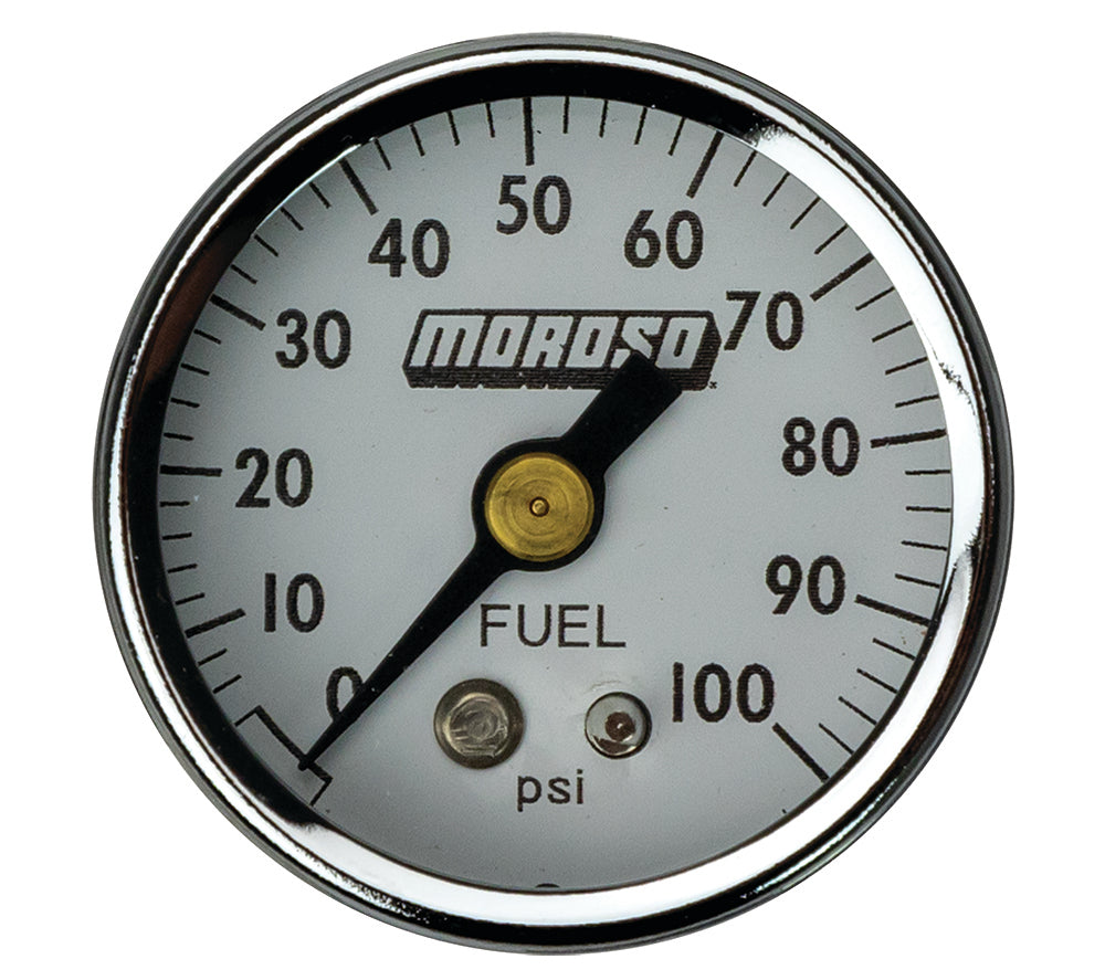 Fuel Pressure Gauge - 0-100 psi - Mechanical - Analog - Full Sweep - 1-1/2 in Diameter - 1/8 in NPT Port - White Face - Each