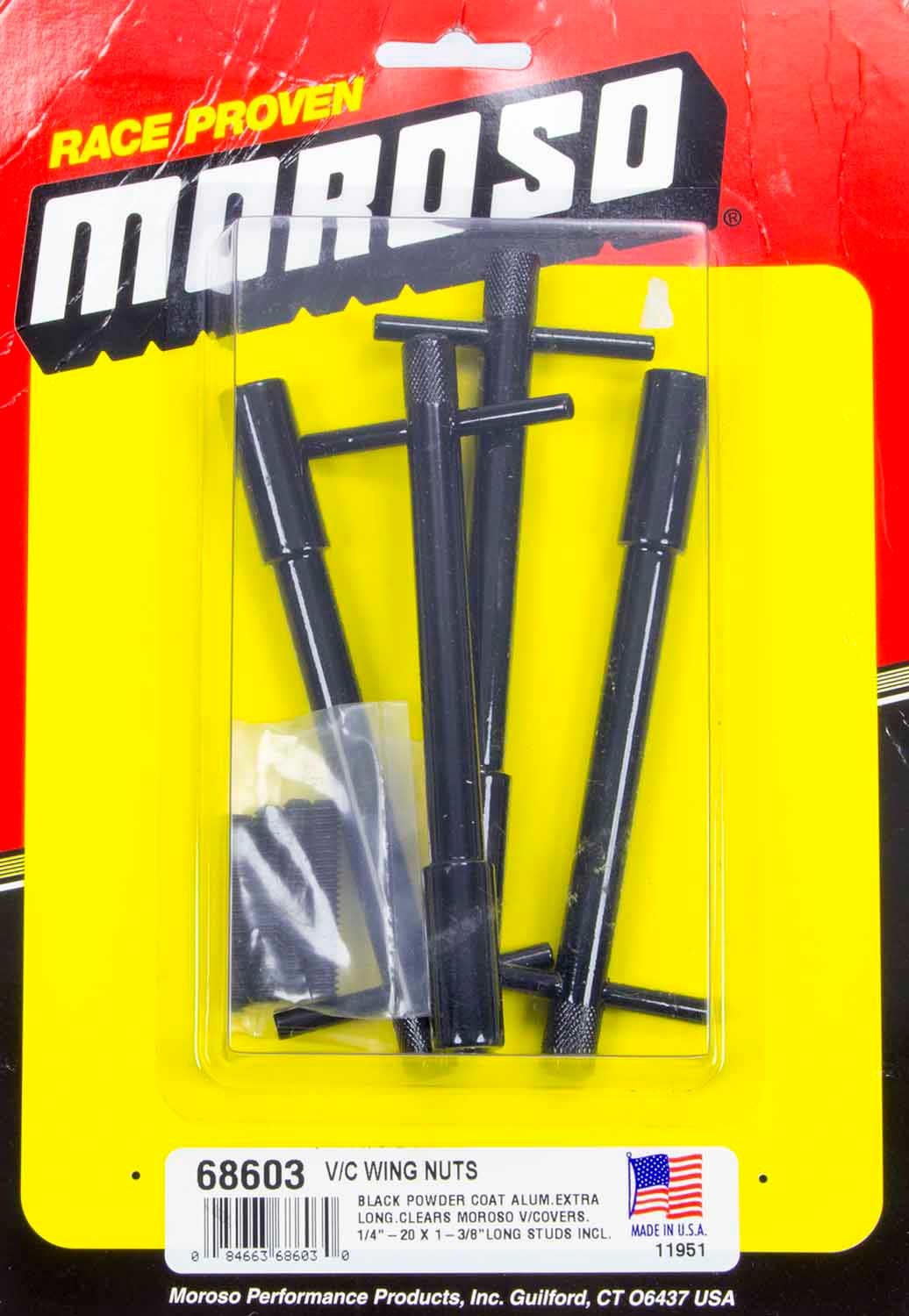 Valve Cover Fastener - Stud - 1/4-20 in Thread - 1.375 in Long - Wing Nuts - 5 in Long - Aluminum - Black Powder Coat - Set of 4