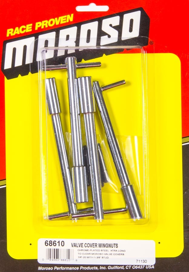 Valve Cover Fastener - Stud - 1/4-20 in Thread - 1.375 in Long - Wing Nuts - 5 in Long - Steel - Chrome - Set of 4