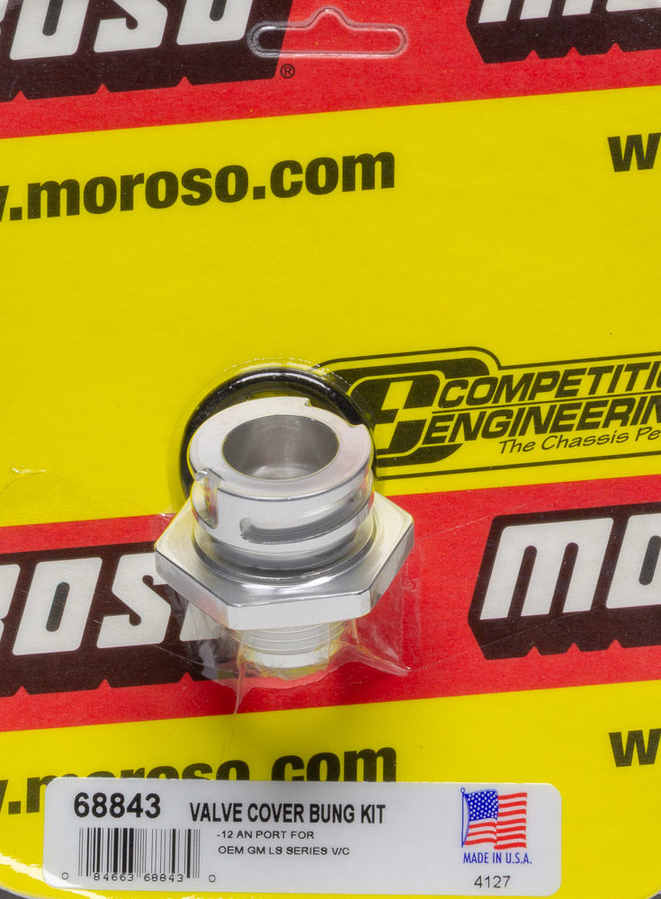 Fitting - Adapter - Straight - Double Tab - Valve Cover to 12 AN Male - Aluminum - Clear Anodized - GM LS-Series Valve Cover - Each