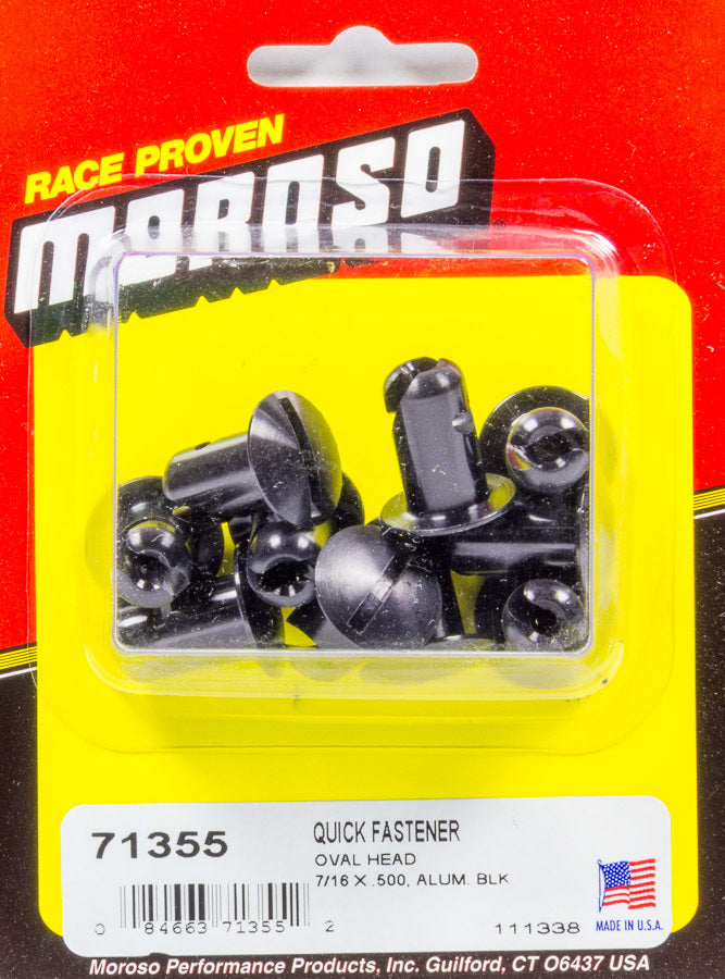 Quick Turn Fastener - Oval Head - Slotted - 7/16 x 0.500 in Body - Aluminum - Black Anodized - Set of 10