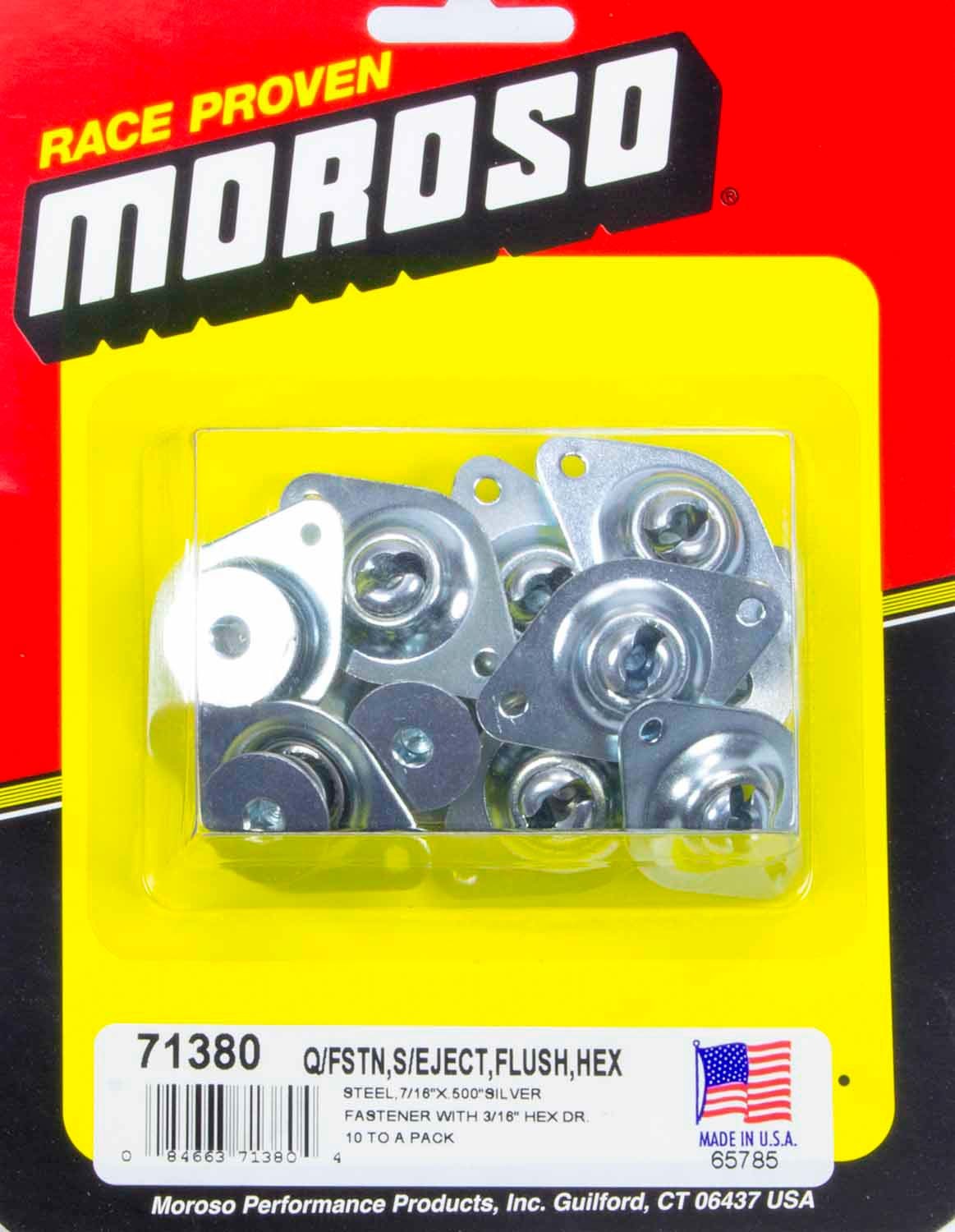 Quick Turn Fastener - Self Ejecting - Flush Head - Hex Drive - 7/16 x 0.500 in Body - 3/16 in - Steel - Zinc Plated - Set of 10
