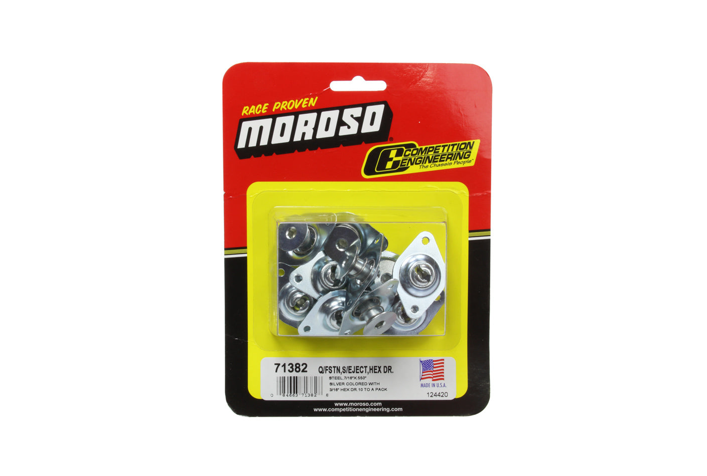 Quick Turn Fastener - Self Ejecting - Flush Head - Hex Drive - 7/16 x 0.550 in Body - 3/16 in - Steel - Zinc Plated - Set of 10