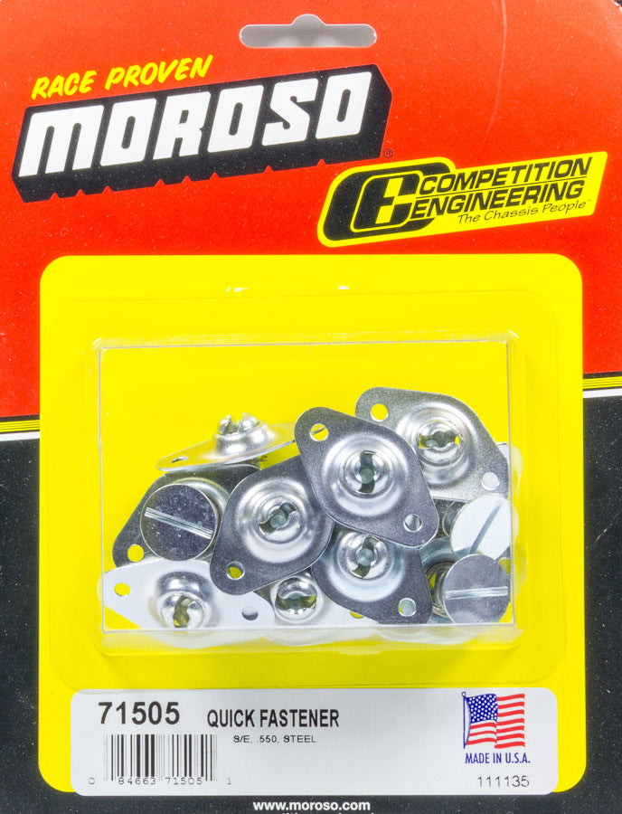 Quick Turn Fastener - Self Ejecting - Flush Head - Slotted - 5/16 x 0.550 in Body - Steel - Natural - Set of 10
