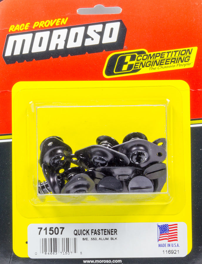 Quick Turn Fastener - Self Ejecting - Flush Head - Slotted - 5/16 x 0.550 in Body - Aluminum - Black Anodized - Set of 10