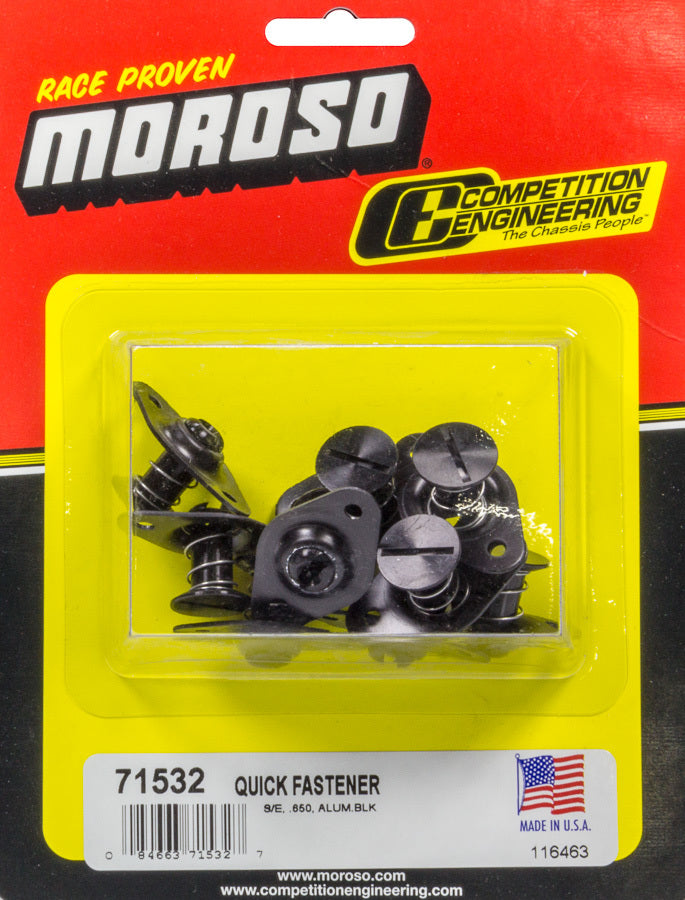 Quick Turn Fastener - Self Ejecting - Flush Head - Slotted - 5/16 x 0.650 in Body - Aluminum - Black Anodized - Set of 10