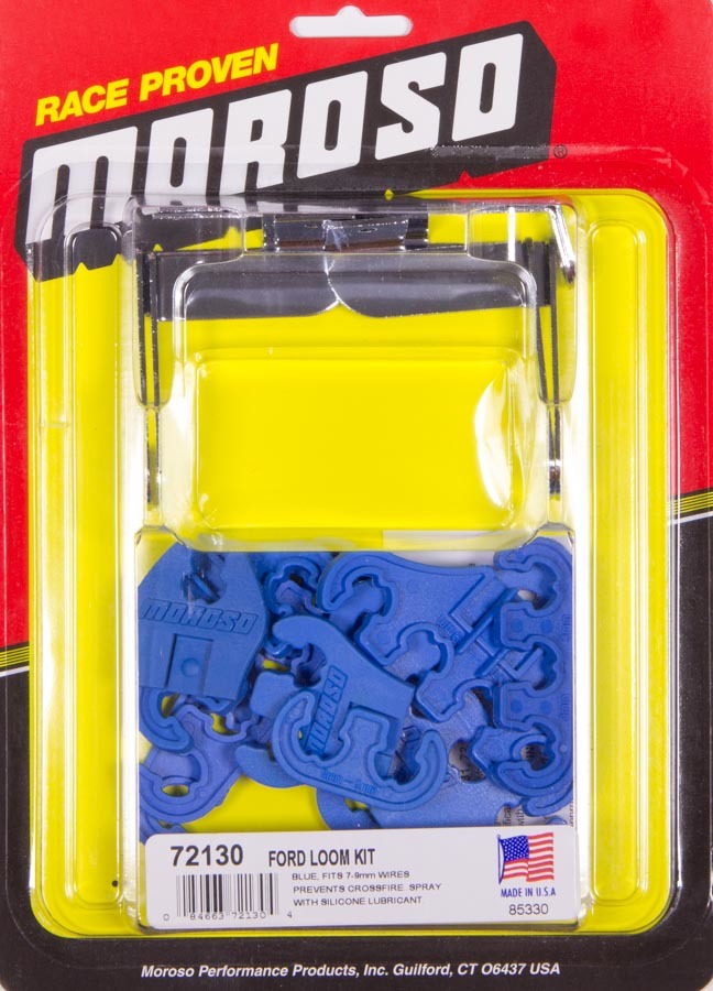 Spark Plug Wire Loom - Valve Cover Mount - 7-9 mm - Blue / Chrome - Small Block Ford - Kit