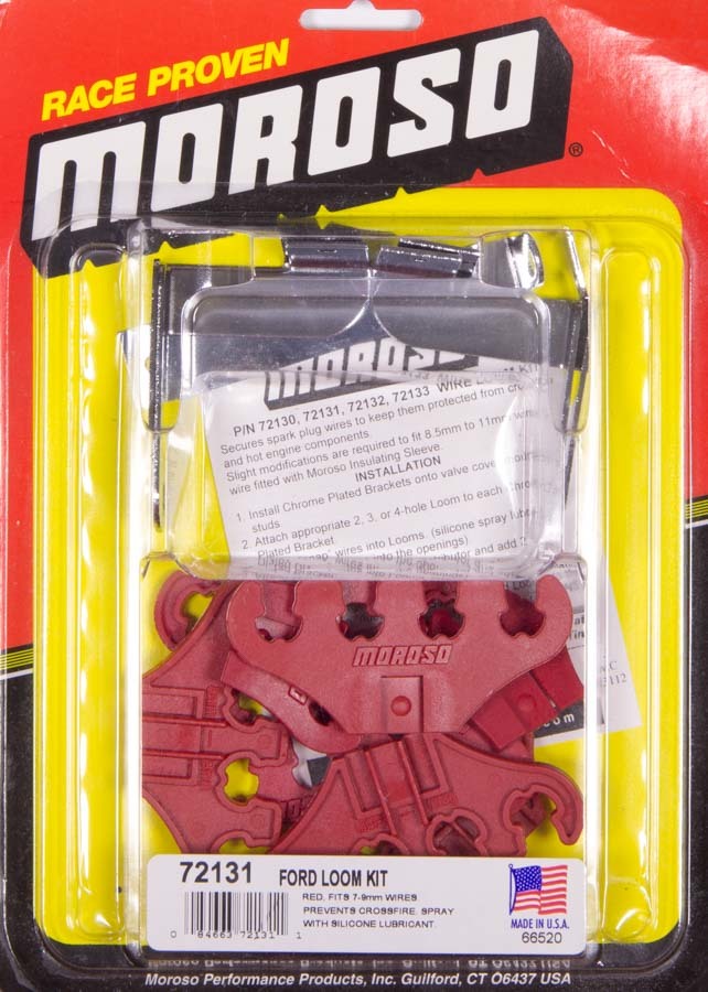 Spark Plug Wire Loom - Valve Cover Mount - 7-9 mm - Red / Chrome - Small Block Ford - Kit