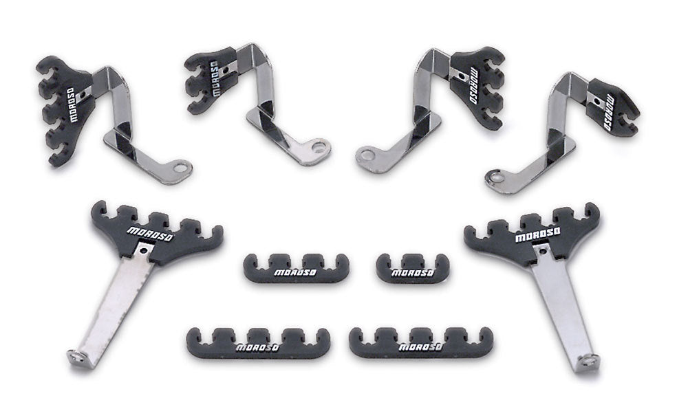Spark Plug Wire Loom - Valve Cover Mount - 7-9 mm - Black / Chrome - Small Block Ford - Kit