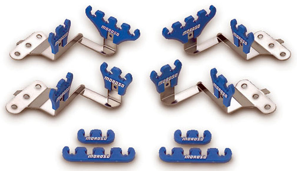 Spark Plug Wire Loom - Valve Cover Mount - 7-9 mm - Blue / Chrome - Center Bolt - Small Block Chevy Valve Cover - Kit