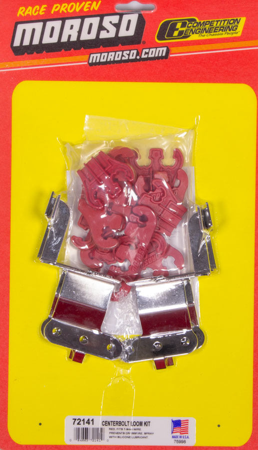 Spark Plug Wire Loom - Valve Cover Mount - 7-9 mm - Red / Chrome - Center Bolt - Small Block Chevy Valve Cover - Kit