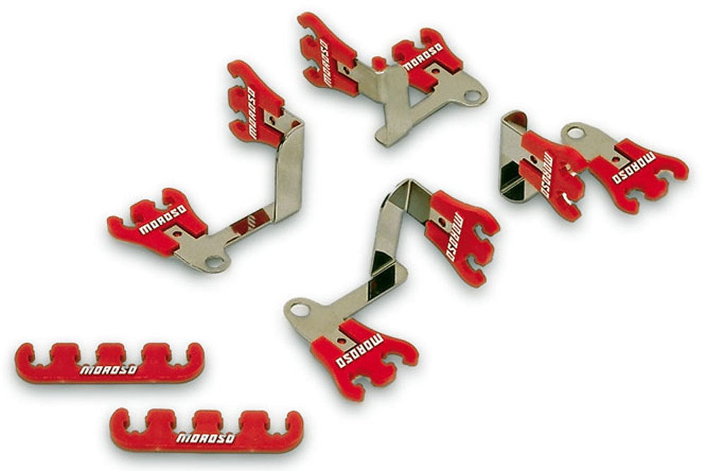 Spark Plug Wire Loom - Show Car - Valve Cover Mount - 7-9 mm - Red / Chrome - Universal - Kit