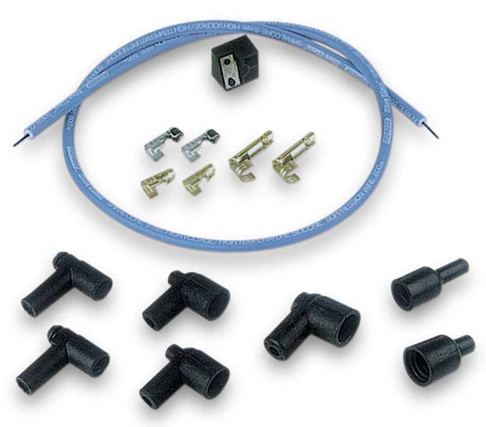 Spark Plug Wire Repair Kit - Blue Max - Coil Wire - Spiral Core - 8 mm - Unsleeved - Blue - HEI / Socket Style Terminals - 36 in Long - Cut-To-Fit - Kit