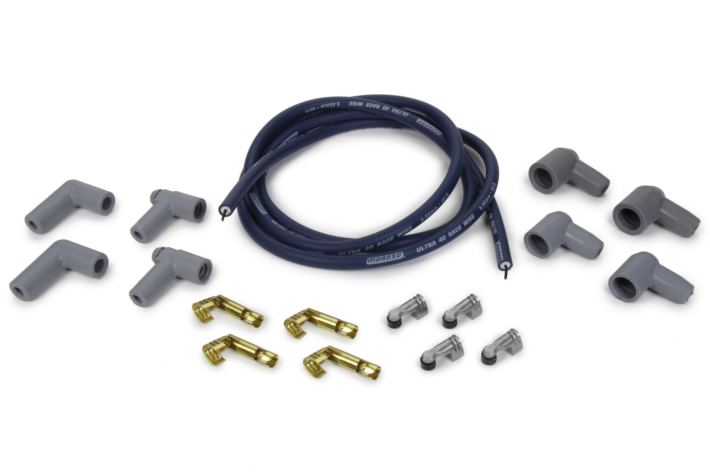 Spark Plug Wire Repair Kit - Ultra 40 - Coil Wire - Spiral Core - 8.65 mm - Unsleeved - Blue - HEI / Socket Style Terminals - 72 in Long - Cut-To-Fit - Kit
