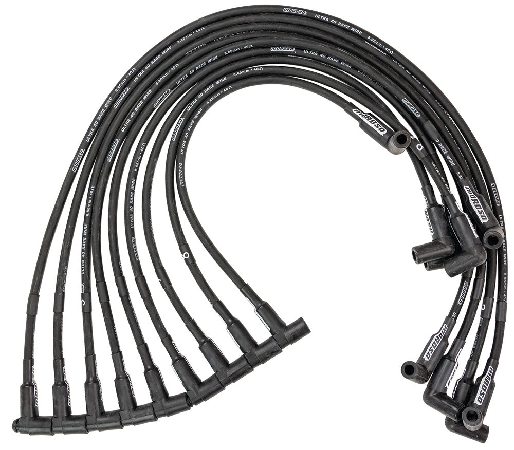 Spark Plug Wire Set - Ultra 40 - Spiral Core - 8.65 mm - Black - 90 Degree Plug Boots - HEI Style Terminal - Sprint Car - V8 - Kit