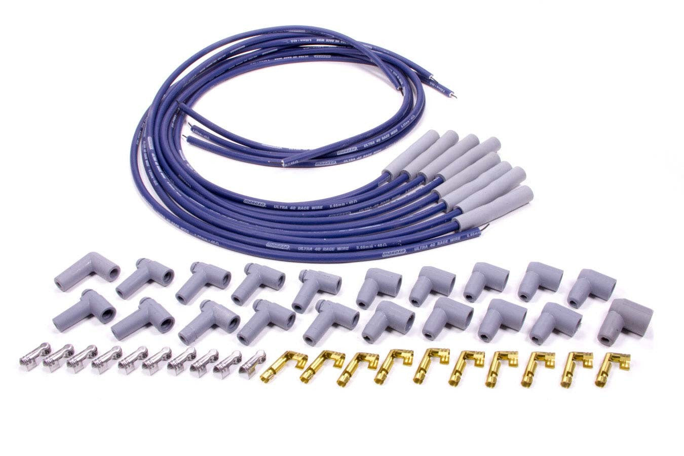 Spark Plug Wire Set - Ultra 40 - Spiral Core - 8.65 mm - Blue - Straight Plug Boots - HEI / Socket Style - Cut-To-Fit - V8 - Kit