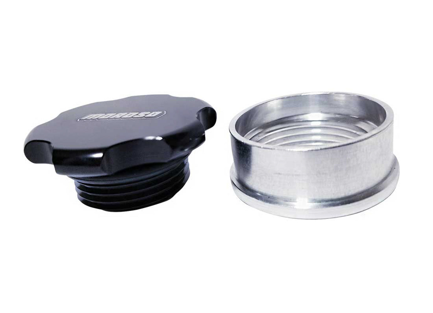 Bung and Cap Kit - 1.500 in OD - 1-1/4-12 in Thread - Weld-On - Aluminum Bung - Contoured Grip - Aluminum - Black Anodized - Kit