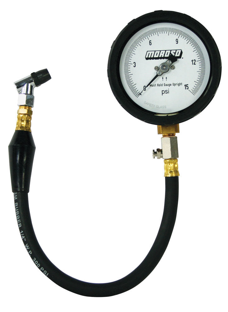 Tire Pressure Gauge - Pro Series - 0-15 psi - Analog - 4 in Diameter - White Face - 1/10 lb Increments - Each