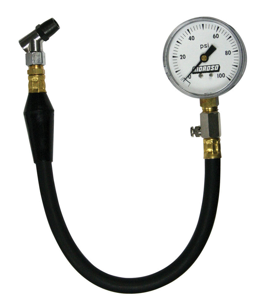 Tire Pressure Gauge - 0-100 psi - Analog - 2-5/8 in Diameter - White Face - 1/2 lb Increments - Each