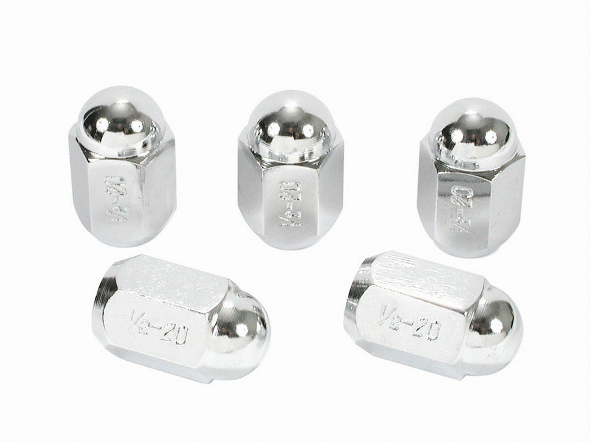 Lug Nut - 1/2-20 in Right Hand Thread - 13/16 in Hex Head - Conical Seat - Closed End - Steel - Chrome - Set of 5