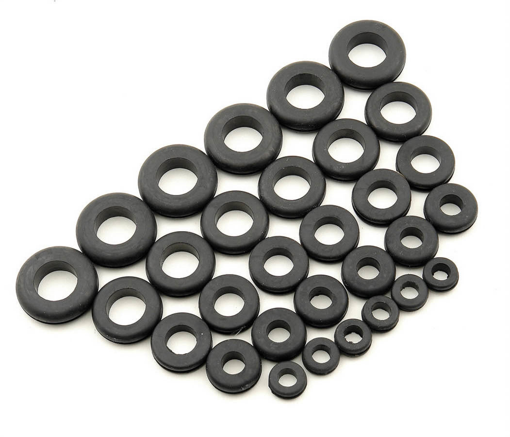 Firewall Grommet - Four Sizes - 1/2 in - 5/8 in - 3/4 in - 7/8 in - 1 in OD - 6 of Each - Rubber - Black - Kit