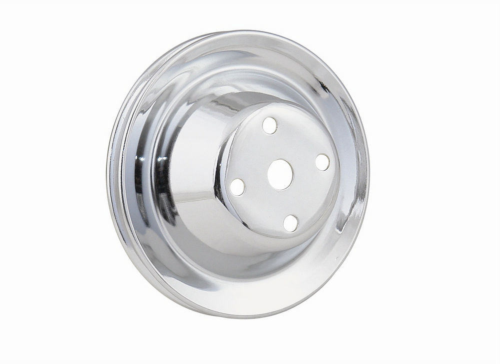 Water Pump Pulley - V-Belt - 1 Groove - 6.25 in Diameter - Steel - Chrome - Long Water Pump - Small Block Chevy - Each