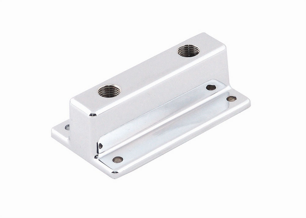 Fuel Block - T Style - 3/8 in NPT Female Inlet - Two 1/4 in NPT Female Outlets - Aluminum - Chrome - Each