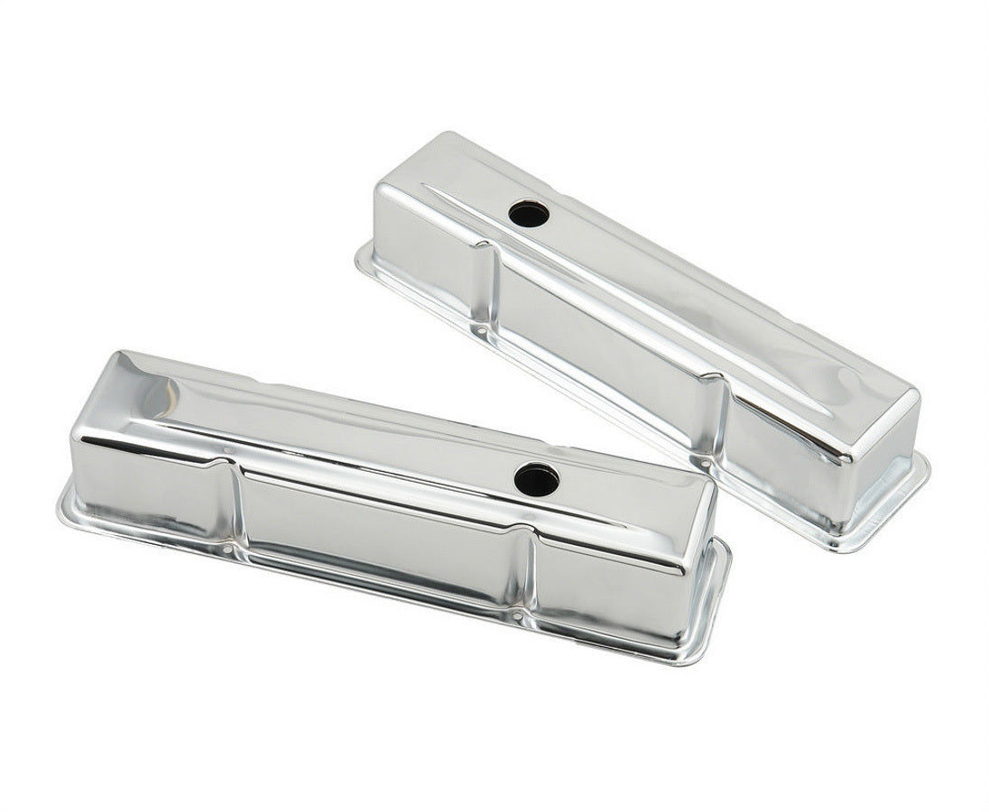 Valve Cover - Tall - Baffled - Breather Hole - Steel - Chrome - Small Block Chevy - Kit