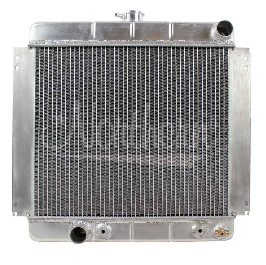 Radiator - 19.75 in W x 21.875 in H x 2.5 in D - Passenger Side Inlet - Driver Side Outlet - Aluminum - Natural - Automatic - Ford Mustang 1967-70 - Each