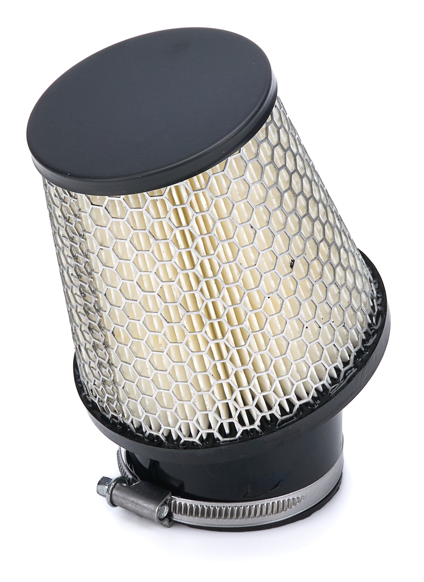 Air Filter Element - Conical - 4.25 Base Diameter - 3.06 in Top Diameter - 4 in Tall - Wire Mesh Included - Paper - Gray - Black End Cap - Quarter Midget - Each