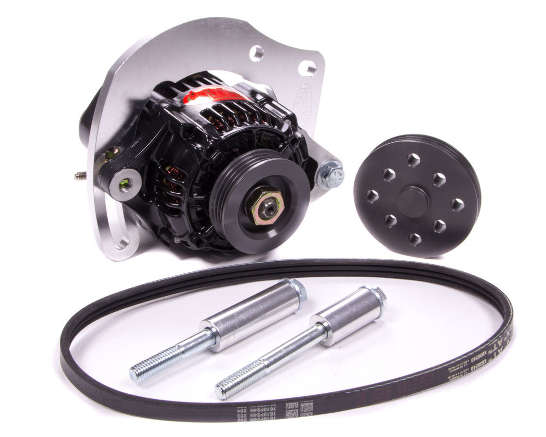 Alternator Kit - Denso Style Race - Denso 93 mm - High Mount Kit - Passenger Side Water Pump Mount - 55 amps Alternator / Belt / Bracket / Pulleys - Aluminum Case - GM V8 - Kit
