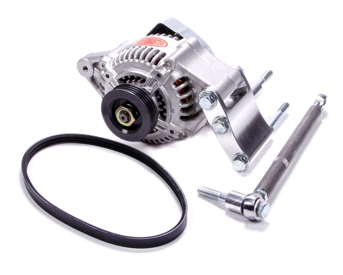 Alternator Kit - Denso Style Race - Offset - High Mount Kit - Passenger Side Water Pump Mount - 65 amps Alternator / Belt / Bracket / Pulleys - Aluminum Case - GM V8 - Kit