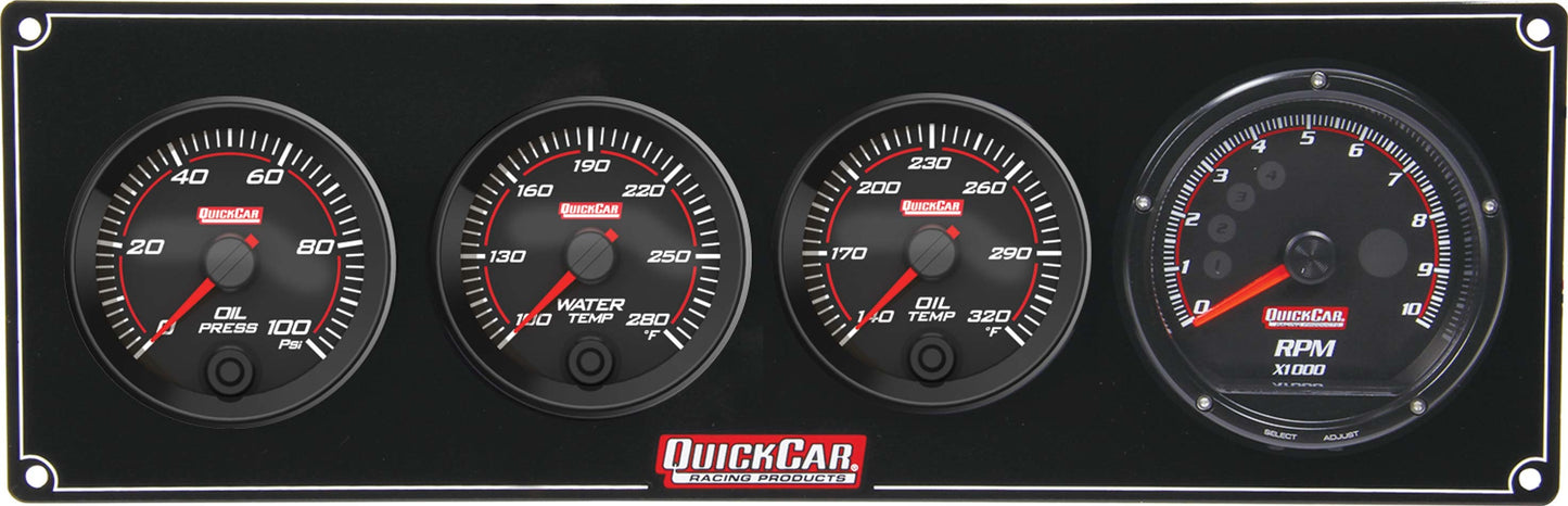 Gauge Panel Assembly - Redline - Oil Pressure / Oil Temperature / Recall Tachometer / Water Temperature - 3 in / 2-5/8 in Diameter - Black Face - Kit