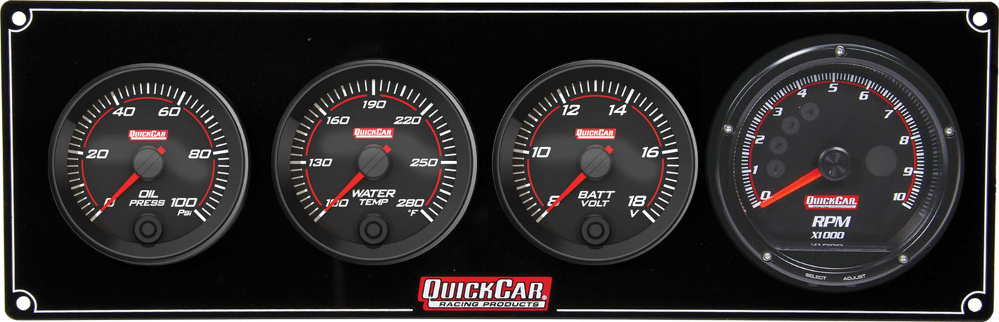 Gauge Panel Assembly - Redline - Oil Pressure / Water Temperature / Volt / Recall Tachometer - 3 in / 2-5/8 in Diameter - Black Face - Kit