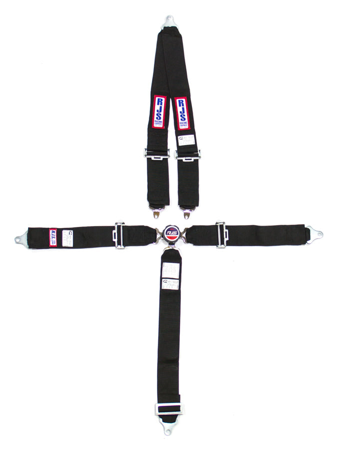 Harness - 5 Point - Camlock - SFI 16.1 - Pull Down Adjust - Bolt-On - V-Type Harness - Black - Kit