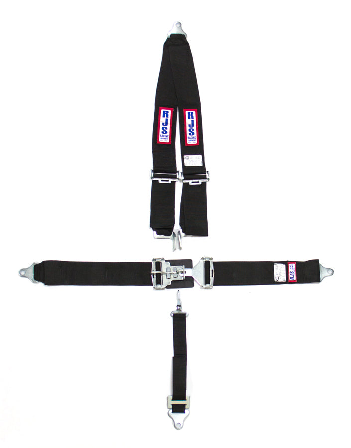 Harness - 5 Point - Latch and Link - SFI 16.1 - 64 in Length - Pull Down Adjust - Bolt-On - V-Type Harness - Black - Kit