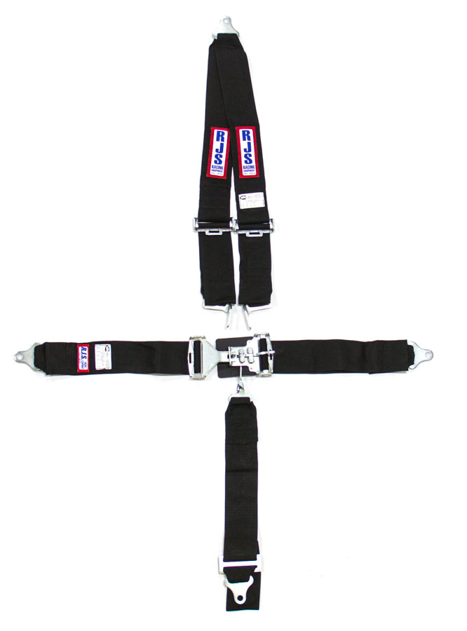 Harness - 5 Point - Latch and Link - SFI 16.1 - 64 in Length - Pull Down Adjust - Bolt-On - V-Type Harness - Black - Kit